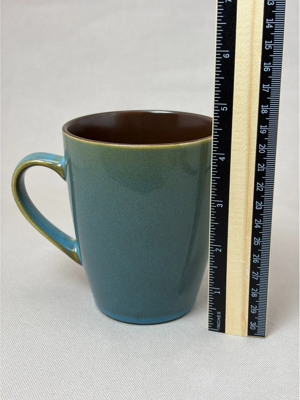 Teal Blue Brown Reactive Glaze Stoneware Coffee Mug Two Tone Ceramic Cup 12 oz
